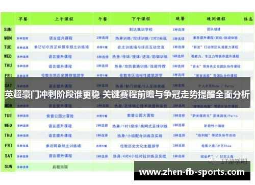 英超豪门冲刺阶段谁更稳 关键赛程前瞻与争冠走势提醒全面分析